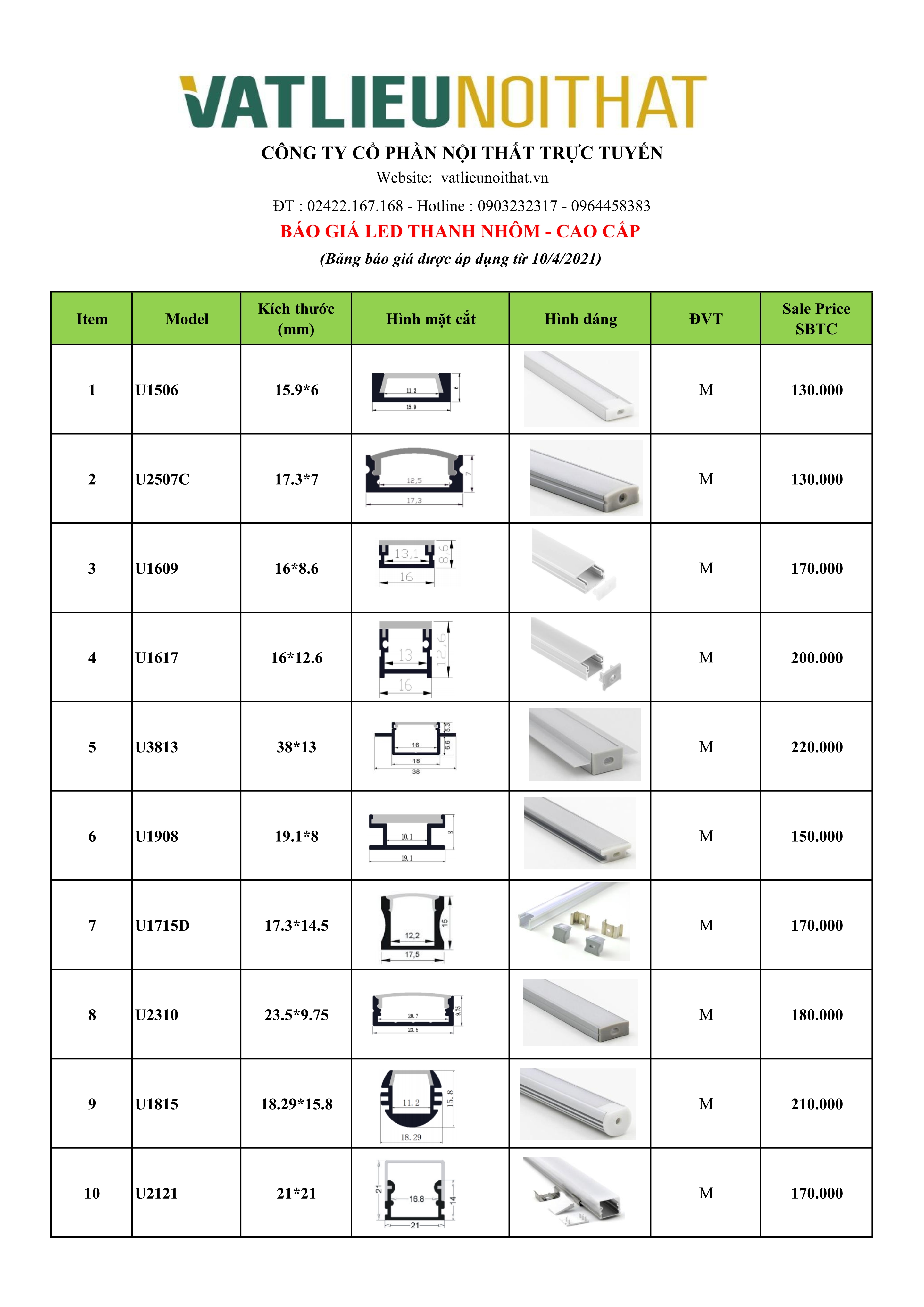 BÁO GIÁ LED THANH NHÔM - HÀNG CAO CẤP